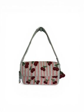 Viral Pink Stripe Beaded Cherry Shoulder Bag with Charm—NWT